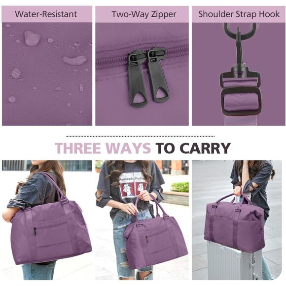 Women Men Purple Waterproof Carry On Tote Travel Duffle Bag with Trolley Sleeve - Picture 6 of 7